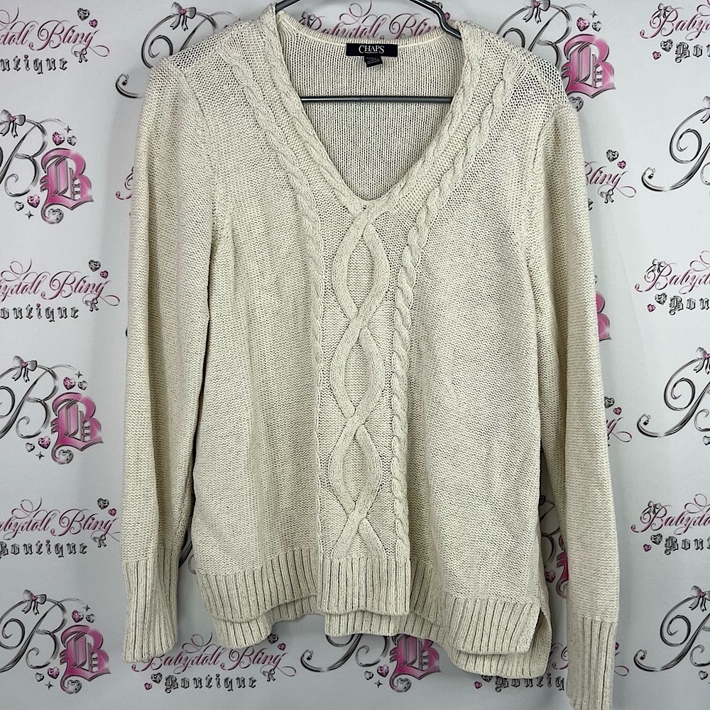 Chaps sweater knit knitted comfy Women's V-Neck Sweater in Cream